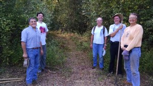 Volunteers at Landham Brook Marsh Conservation Land in Sudbury, after cutting the new trail this fall. Left to Right: Georges Gemayel, Charlie Russo, Dick Repose, Bill Fadden and Richard Mattione